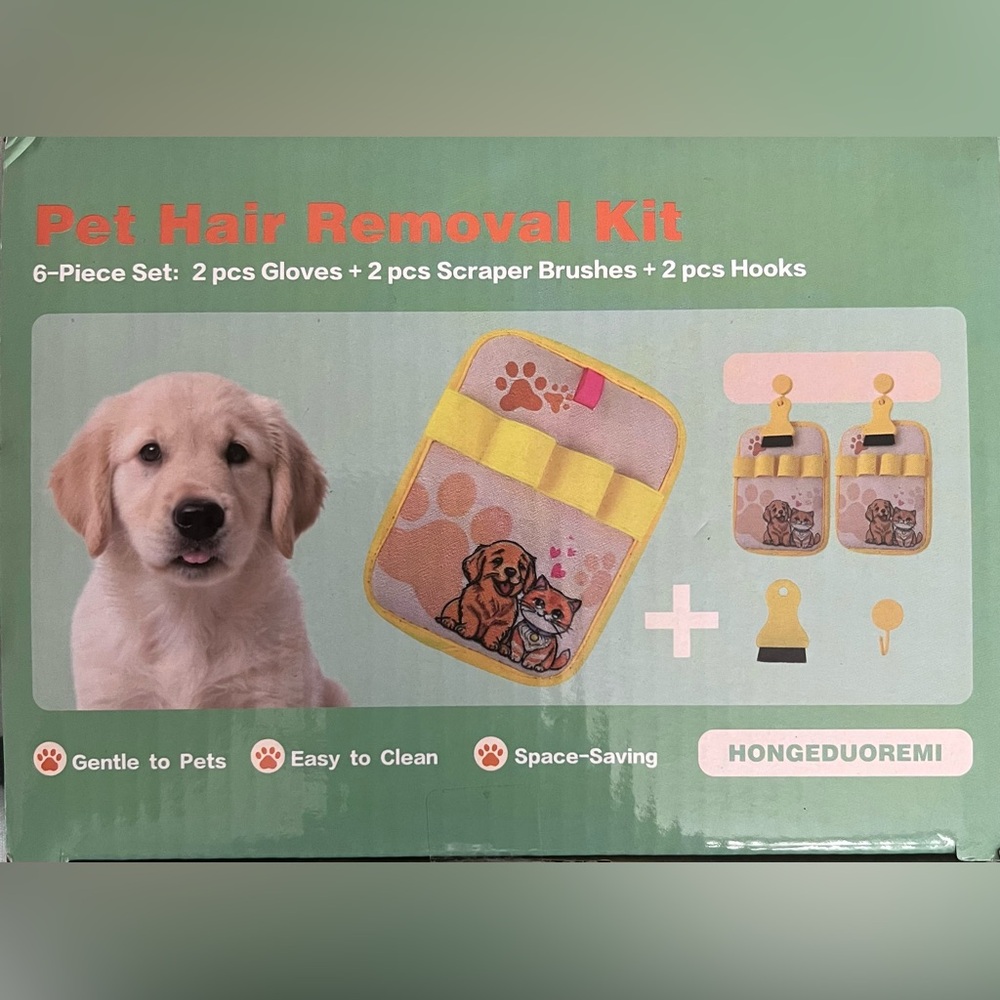 NIB Pet Hair Removal Kit with Gloves and Brushes